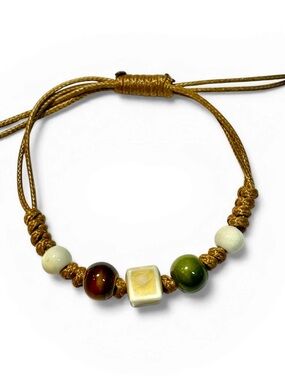 Nature Bracelet Green Brown Ivory White Boho Ceramic Beaded